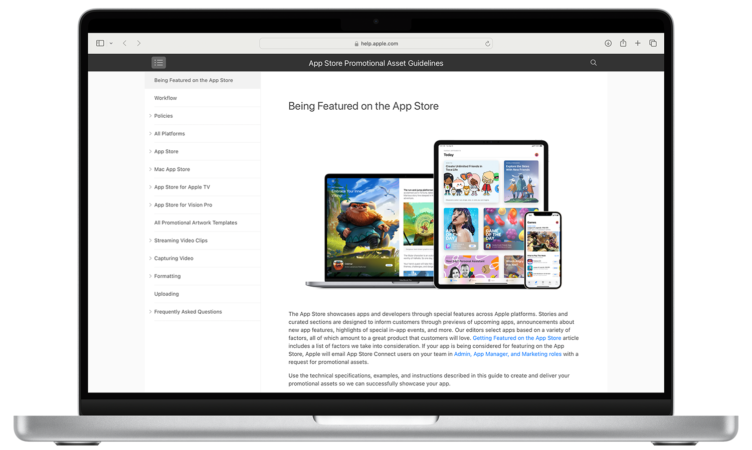 プロモーション用アセットのガイドラインのWebページを表示しているMacBook。