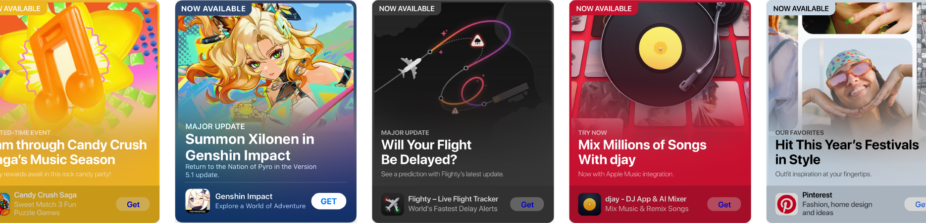 App Storeで公開されているさまざまなアプリ内イベントの例。