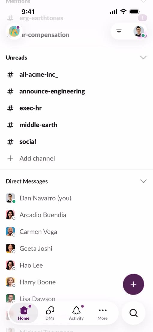 Slack app with Liquid Glass design